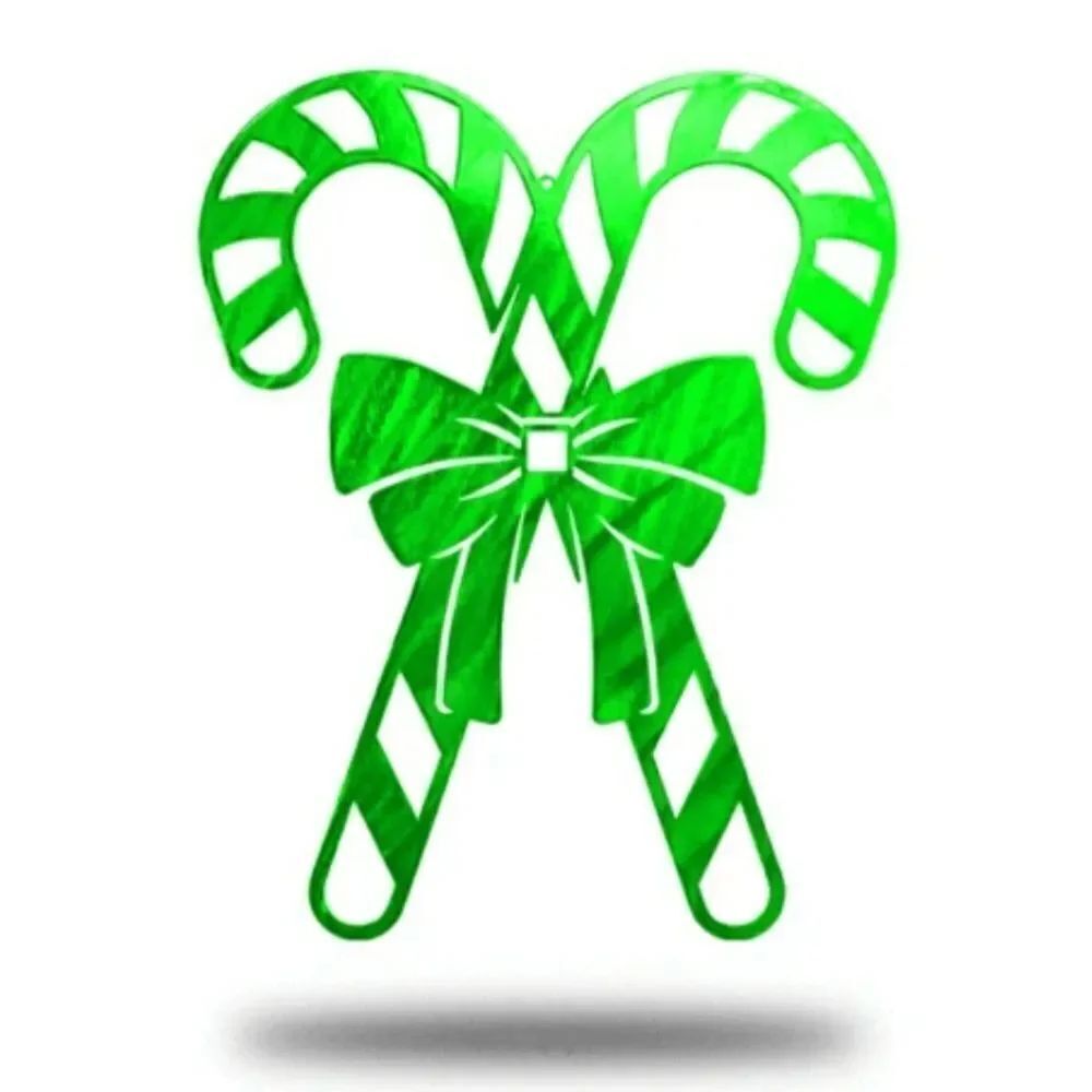 Green Holiday Candy Cane Weather Resistant Metal Wall Decor - 9" x 7"